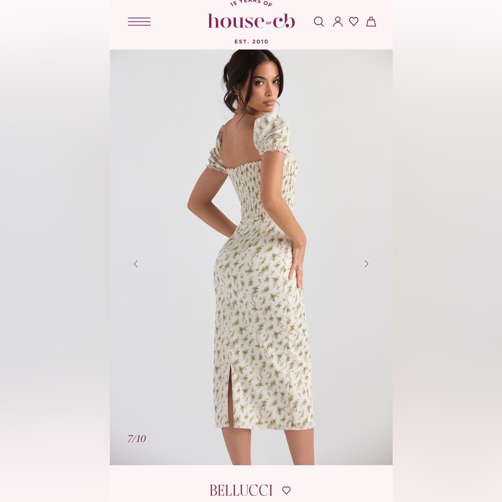 House of CB Bellucci Ivory and Green Floral Midi Dress - Picture 2 of 7